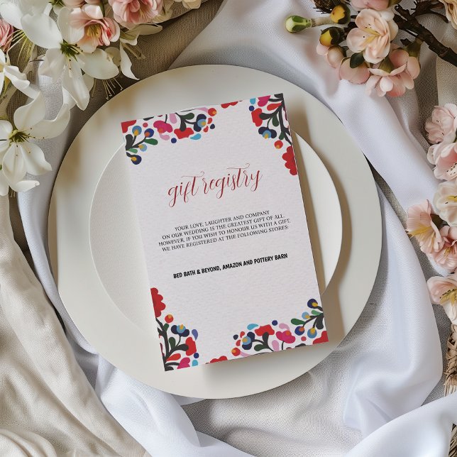 Registerkort för zimisk Blommigt, färgstarkt Bröll (Mexican Floral Colorful Wedding Gift Registry Card)