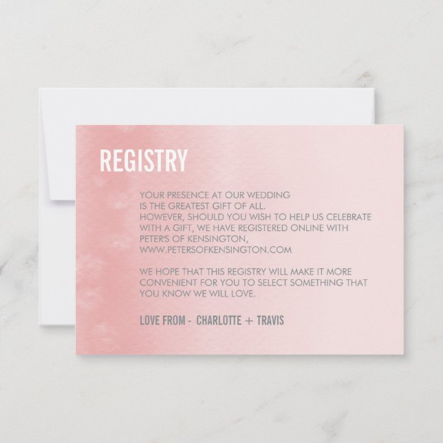 REGISTREKORT ombre watercolor enkel korall rosa Inbjudningar (Baksida)