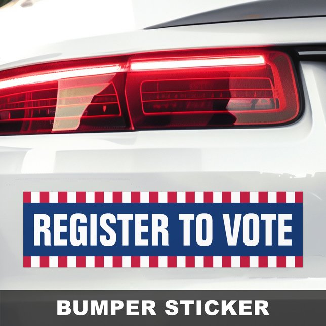 Registrera dig för att rösta politiskt val randigt bildekal (Register to vote political election striped border bumper sticker)