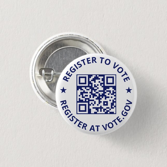 Registrera dig för att rösta skannerbart vitt QR-k Knapp (Framsida & baksida)