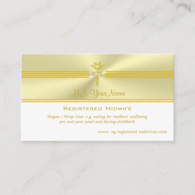 Registrerad barnmorska med skuggad gyllene caduceu tilläggskort (Framsida)