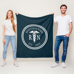 Registrerad blått för Nurse RN Caduceus Studente Fleecefilt
