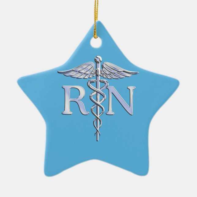 Registrerad närhet RN Silver som Caduceus Baby blu Julgransprydnad Keramik (Framsidan)