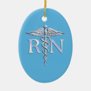 Registrerad närhet RN Silver som Caduceus Baby blu Julgransprydnad Keramik