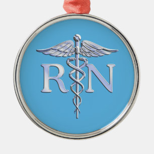 Registrerad närhet RN Silver som Caduceus Baby blu Julgransprydnad Metall
