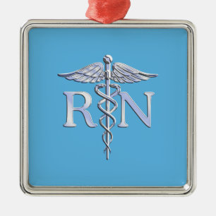 Registrerad närhet RN Silver som Caduceus Baby blu Julgransprydnad Metall