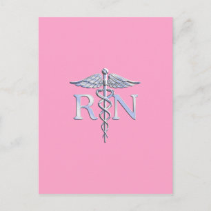 Registrerad näring RN Caduceus på Ljus rosa Vykort