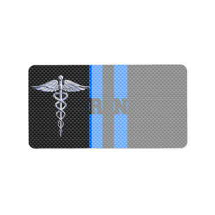 Registrerad Nurse RN Caduceus Carbon Fiber Decor Adressetikett