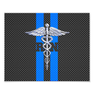Registrerad Nurse RN Caduceus Carbon Fiber Decor Fototryck