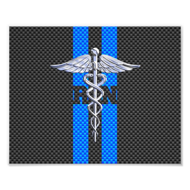 Registrerad Nurse RN Caduceus Carbon Fiber Decor Fototryck (Framsidan)