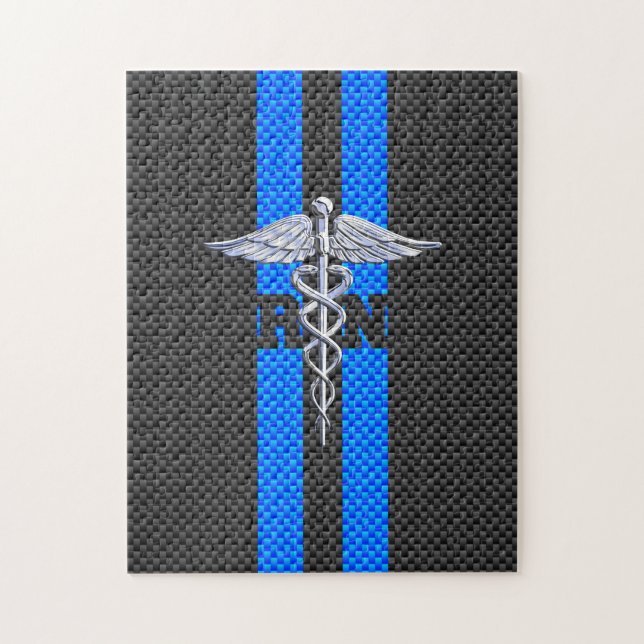 Registrerad Nurse RN Caduceus Carbon Fiber Decor Pussel (Vertikal)