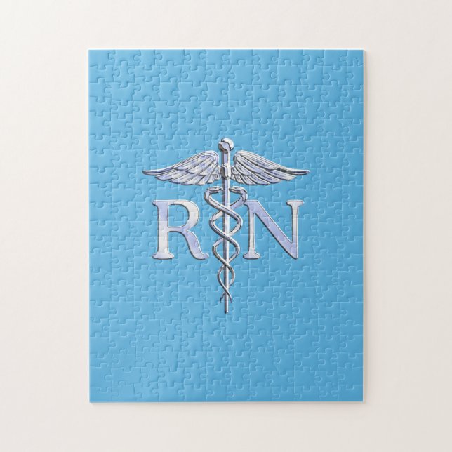 Registrerad Nurse RN Caduceus på Baby blue Pussel (Vertikal)