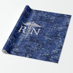 Registrerad Nurse RN Caduceus på marinblått kamo Presentpapper