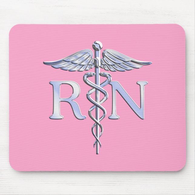 Registrerad Nurse RN Caduceus på Rosa ros Musmatta (Framsidan)