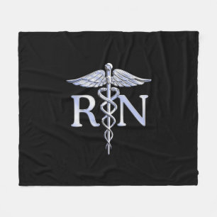 Registrerad Nurse RN Caduceus Snakes på svart Deco Fleecefilt