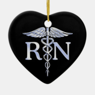 Registrerad Nurse RN Caduceus Snakes Stil på Blac Julgransprydnad Keramik