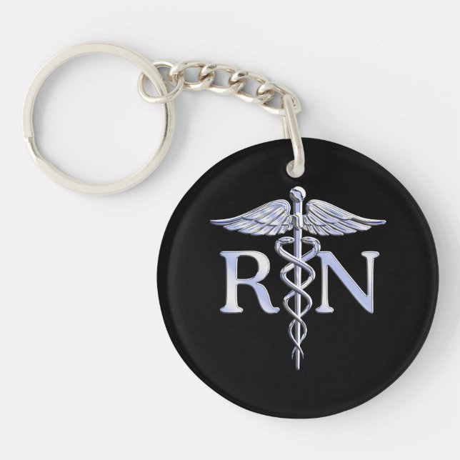 Registrerad Nurse RN Caduceus Snakes Stil på Black (Framsidan)