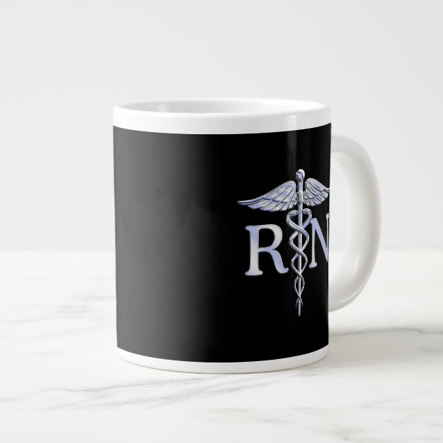 Registrerad Nurse RN Caduceus Snakes Stil på Black Jumbo Mugg (Framsida höger)
