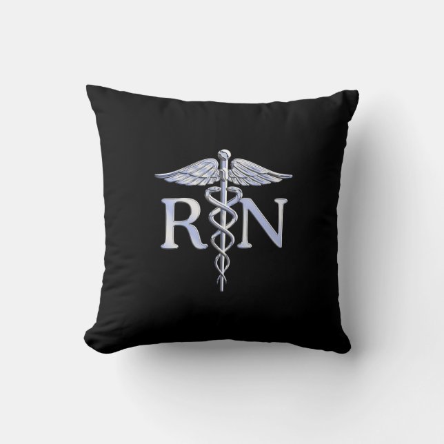Registrerad Nurse RN Caduceus Snakes Stil på Black Kudde (Framsida)