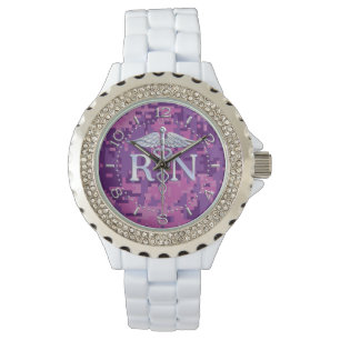 Registrerad Nurse RN Silver Caduceus Fuchsia Watch Armbandsur