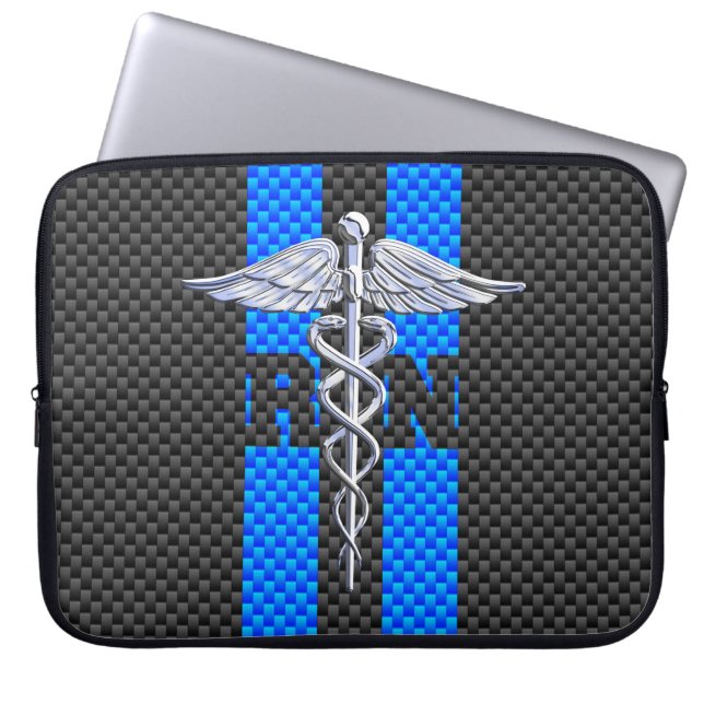 Registrerad Nurse RN Silver Caduceus Laptop Sleeve (Framsidan)