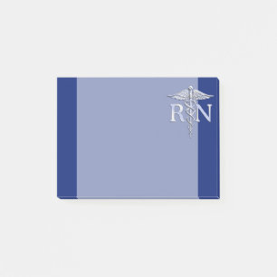 Registrerad Nurse RN Silver Caduceus Navy Blue dec Post-it Block