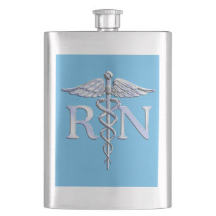 Registrerad Nurse RN Silver Caduceus på Baby blue Fickplunta