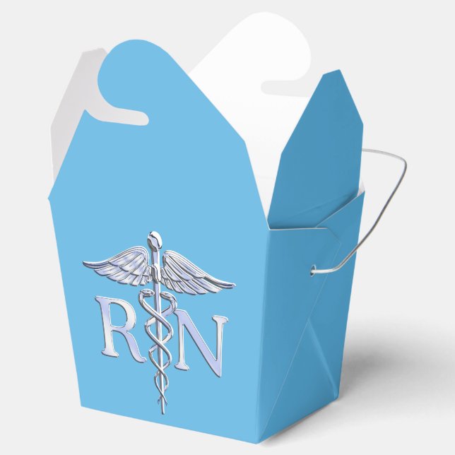 Registrerad Nurse RN Silver Caduceus på Baby blue Presentaskar (Öppnad)