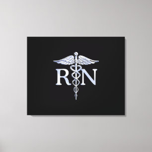Registrerad Nurse RN Silver Caduceus på Black Canvastryck