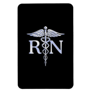 Registrerad Nurse RN Silver Caduceus på Black Magnet