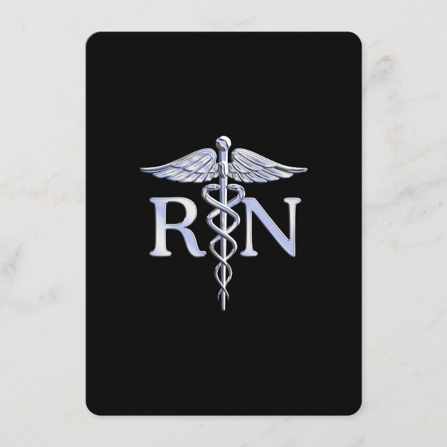 Registrerad Nurse RN Silver Caduceus på Black Tilläggskort (Framsida)