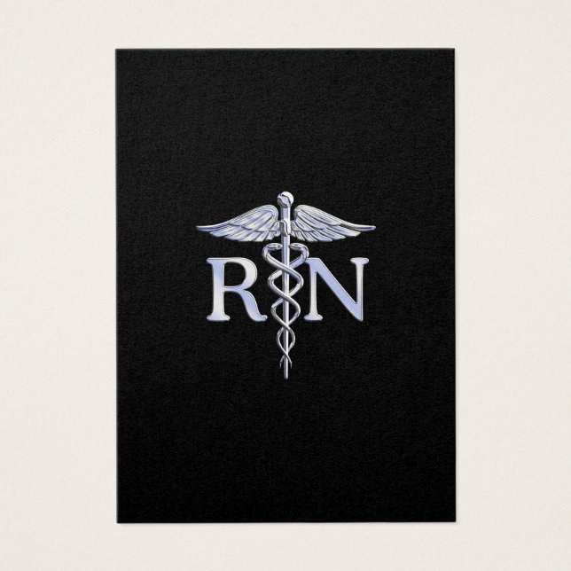 Registrerad Nurse RN Silver Caduceus på Black Visitkort (Framsidan)