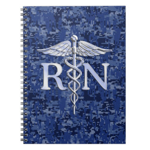 Registrerad Nurse RN Silver Caduceus på marinkamun Anteckningsbok Med Spiral