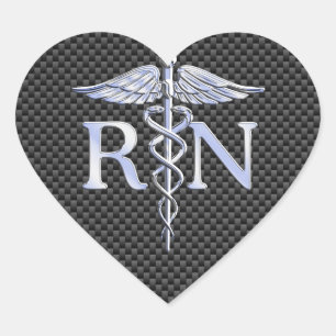 Registrerad Nurse RN Silver Caduceus Snakes Hjärtformat Klistermärke