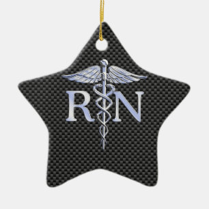 Registrerad Nurse RN Silver Caduceus Snakes Julgransprydnad Keramik