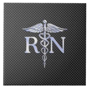 Registrerad Nurse RN Silver Caduceus Snakes Kakelplatta