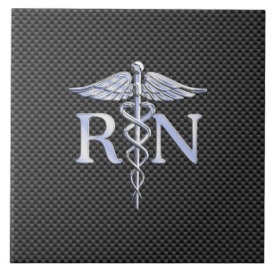 Registrerad Nurse RN Silver Caduceus Snakes Kakelplatta