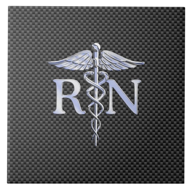 Registrerad Nurse RN Silver Caduceus Snakes Kakelplatta (Framsidan)