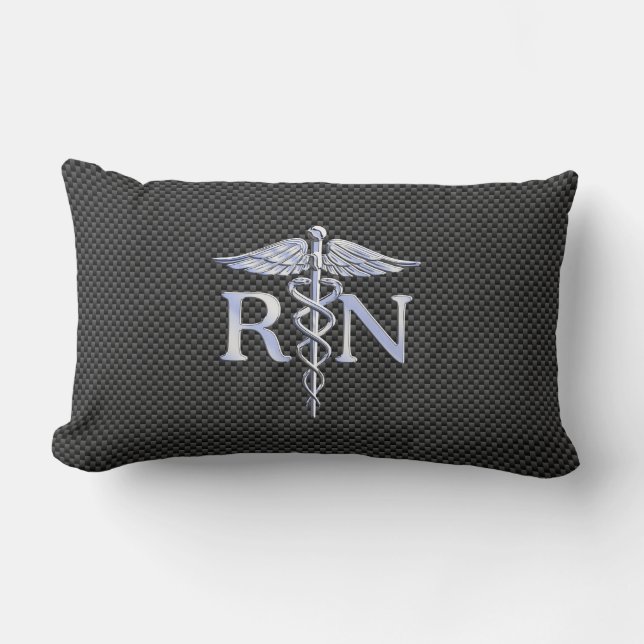 Registrerad Nurse RN Silver Caduceus Snakes Lumbarkudde (Framsida)