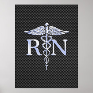 Registrerad Nurse RN Silver Caduceus Snakes Poster