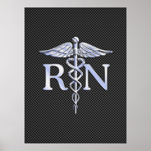 Registrerad Nurse RN Silver Caduceus Snakes Poster (Framsidan)