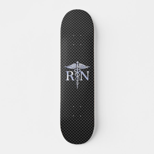 Registrerad Nurse RN Silver Caduceus Snakes Skateboard Bräda 20 Cm (Framsida)