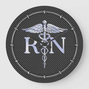 Registrerad Nurse RN Silver Caduceus Snakes Stor Klocka