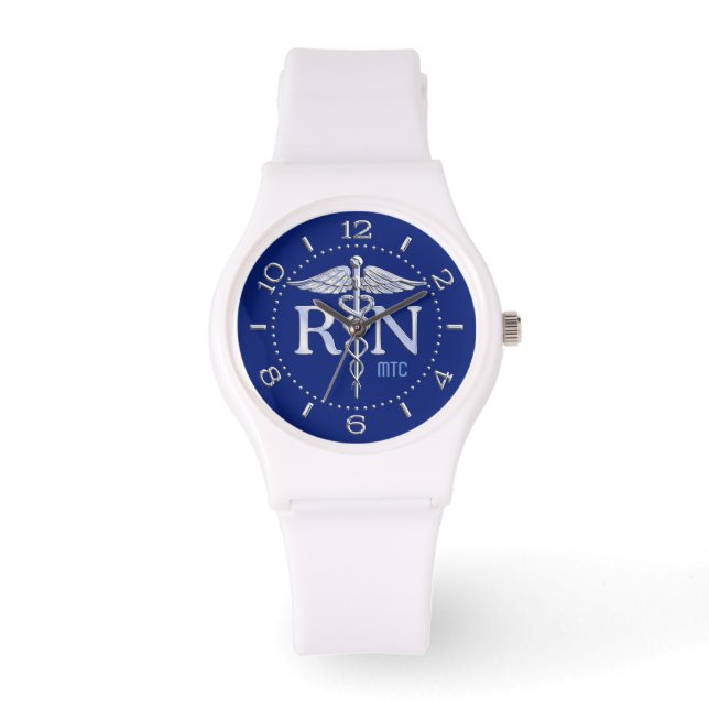 Registrerad ringsignal för Nurse RN Navy Blue Mono Armbandsur (Framsida)