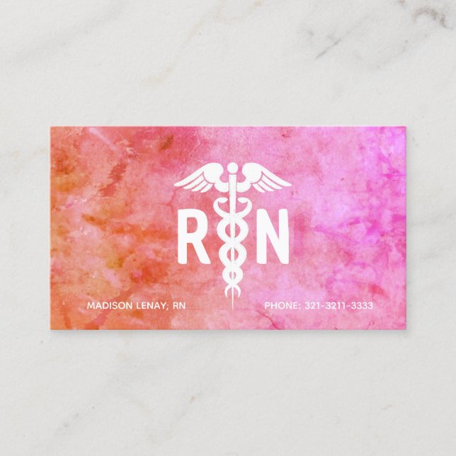 Registrerad Rosa RN Orange Watercolor Visitkort (Framsida)