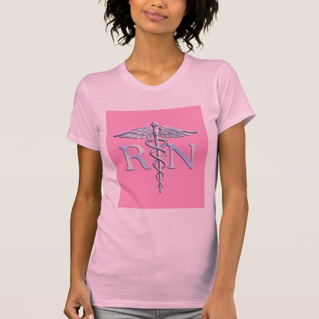 Registrerad Silver Caduceus Ljus rosa Decor T-shirt (Framsida)