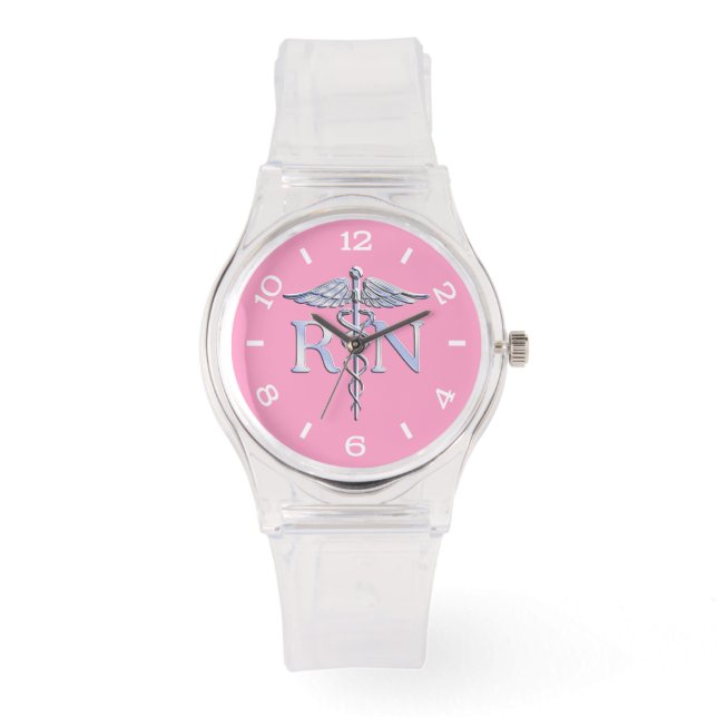 Registrerad Silver Caduceus Ljus rosa Dial Armbandsur (Framsida)