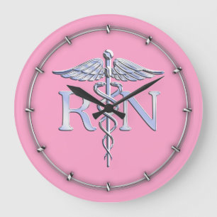 Registrerad Silver Caduceus Ljusare rosa Decor Stor Klocka
