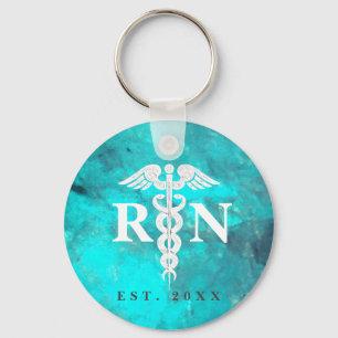 Registrerad sjuksköterska Caduceus Modern Teal Mar Nyckelring