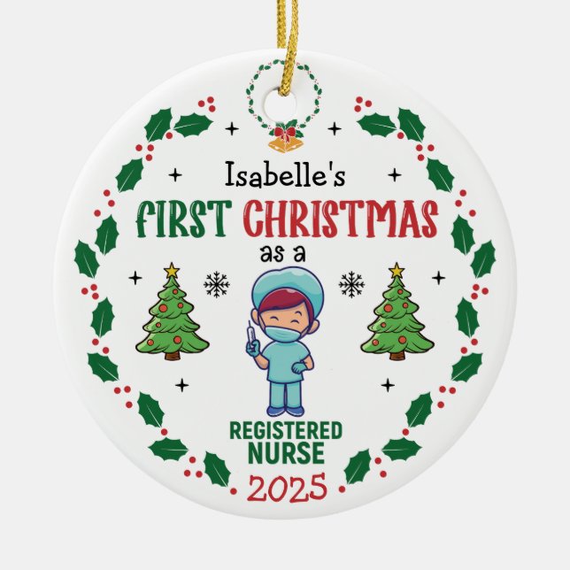 Registrerad sjuksköterska första julen Personlig T Julgransprydnad Keramik (Framsidan)